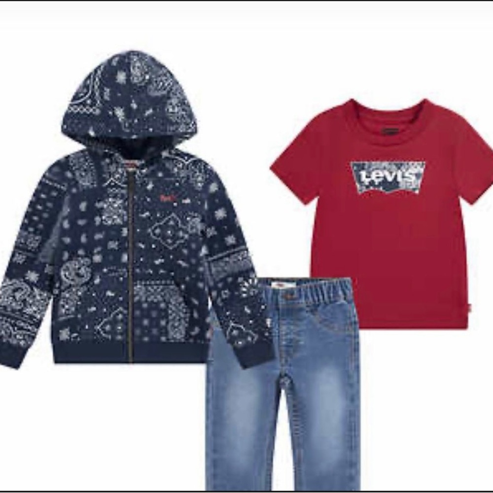 Levi's Kids Red T-Shirt and Blue Hoodie Set 18M NEW